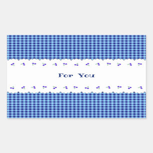 Text Customization Cherry Check Blue Rectangular S Sticker