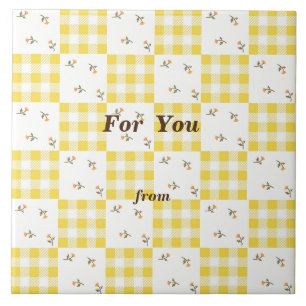 Text Customization Field Check Yellow Ceramic Tile