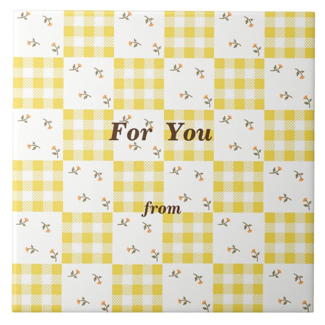 Text Customization Field Check Yellow Ceramic Tile (Front)