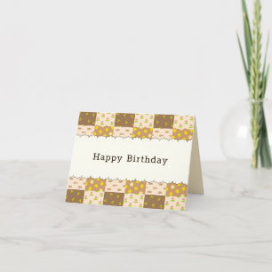 Text Customization Happy Birthday Patchwork Brown Card
