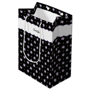 Text Customization Lily Black Medium Paper Bag