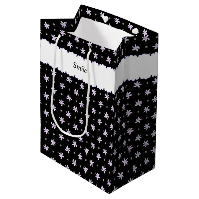 Text Customization Lily Black Medium Paper Bag (Front Angled)