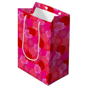 Text Customization Rose Pink Medium Paper Bag