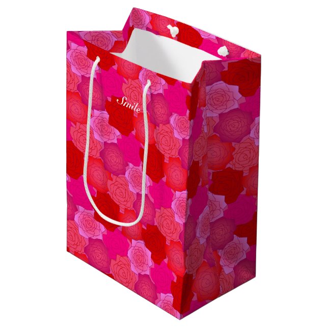 Text Customization Rose Pink Medium Paper Bag (Front Angled)
