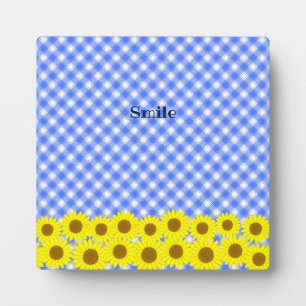 Text Customization Sunflower Check Blue Photo Plaq Plaque