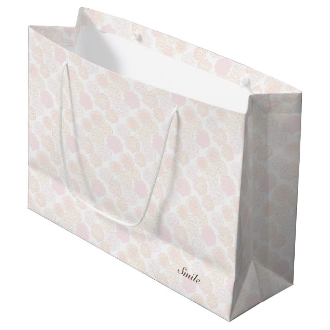 Text Customized Rose Ivory Large Paper Bag (Front Angled)