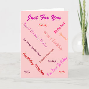 text design birthday greetings on pink background card