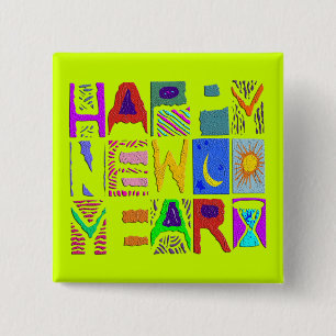 Text Design "Happy New Year" 15 Cm Square Badge