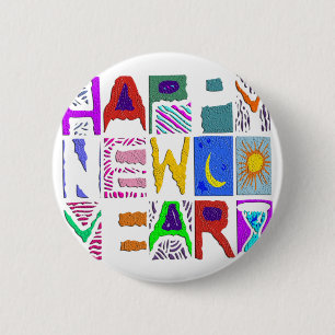 Text Design "Happy New Year" 6 Cm Round Badge