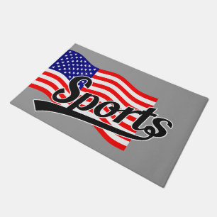 Text Design: SPORTS black & USA Flag Doormat