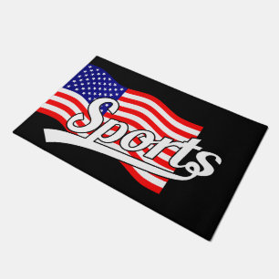 Text Design: SPORTS white & USA Flag Doormat