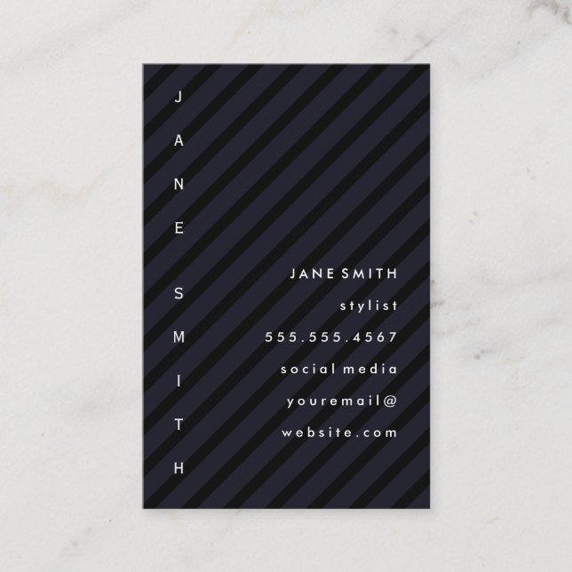 Text Design Vertical with Stripes Business Card (Front)
