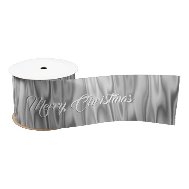 Text | Elegant Christmas silver Faux Satin Graphic Satin Ribbon (Spool)