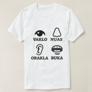 Text in Dalmatian: vaklo nuas orakla buka T-Shirt