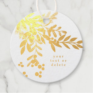 Text Leafy Floral Christmas Traditional Red Favour Tags