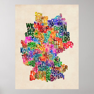 Text Map of Germany Map Poster