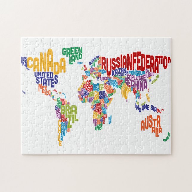 Text Map of the World Jigsaw Puzzle (Horizontal)