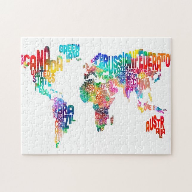 Text Map of the World Jigsaw Puzzle (Horizontal)