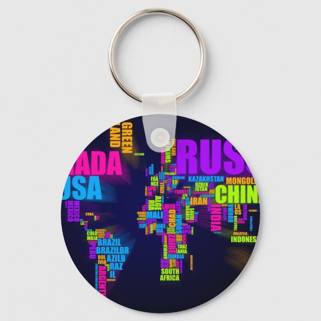 Text Map of the World Key Ring (Front)