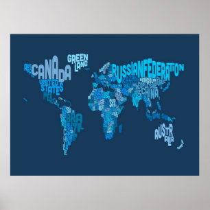 Text Map of the World Map Poster
