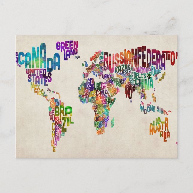 Text Map of the World Postcard (Front)