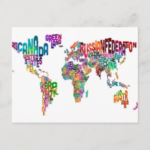 Text Map of the World Postcard