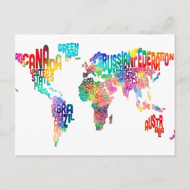 Text Map of the World Postcard (Front)