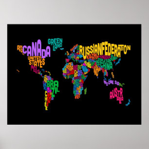Text Map of the World Poster