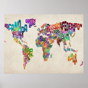 Text Map of the World Poster