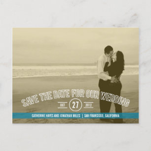 Text Overlay Save The Date Cards - Turquoise