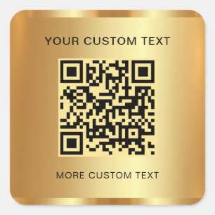 Text QR Code Custom Template Gold Look Scannable Square Sticker