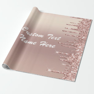 Text Rose Gold Blush Glitter Drips Wrapping Paper 