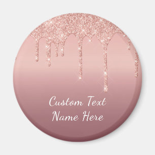Text Rose Gold Blush Glitter Sparkle Drips Wedding Magnet