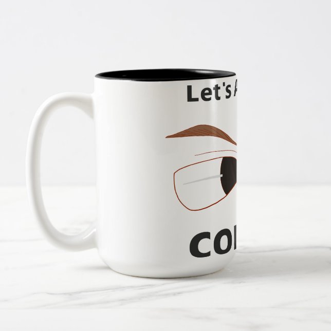text says to avoid eye contact with a drawing Two-Tone coffee mug (Left)