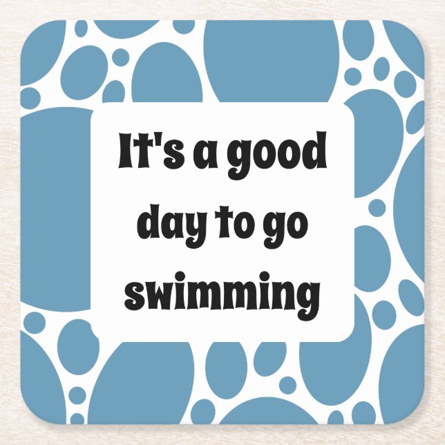 Text template and blue pattern  square paper coaster (Front)