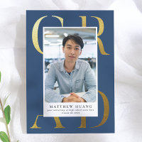 Textbook Gold Navy Blue Type Graduate Announcement
