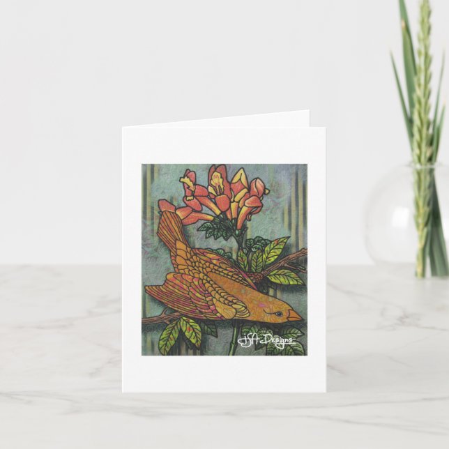 Textile Art Bird Notecard (Front)