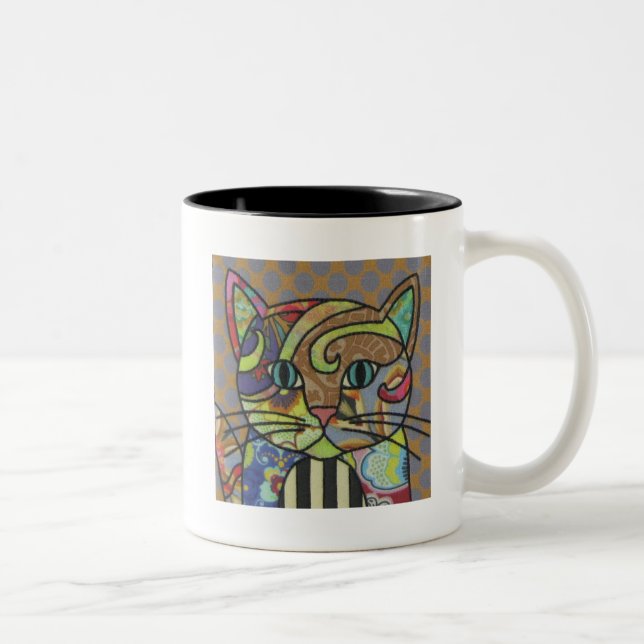 Textile Art Cat Coffee Mug (Right)