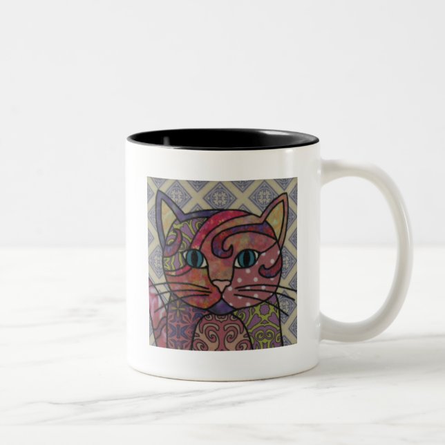 Textile Art Cat Coffee Mug (Right)