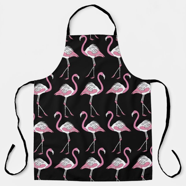 Textile Black Flamingo Background Pattern Apron (Front)