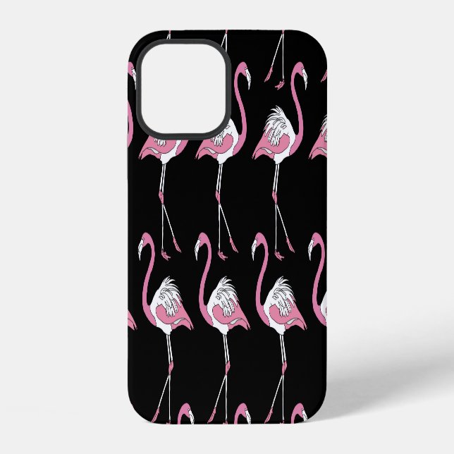 Textile Black Flamingo Background Pattern iPhone Case (Back)