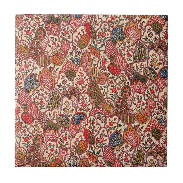 Textile--Colourful Floral Pattern, Ceramic Tile (Front)