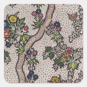 Textile design of plant forms and serpentine ribbo square sticker