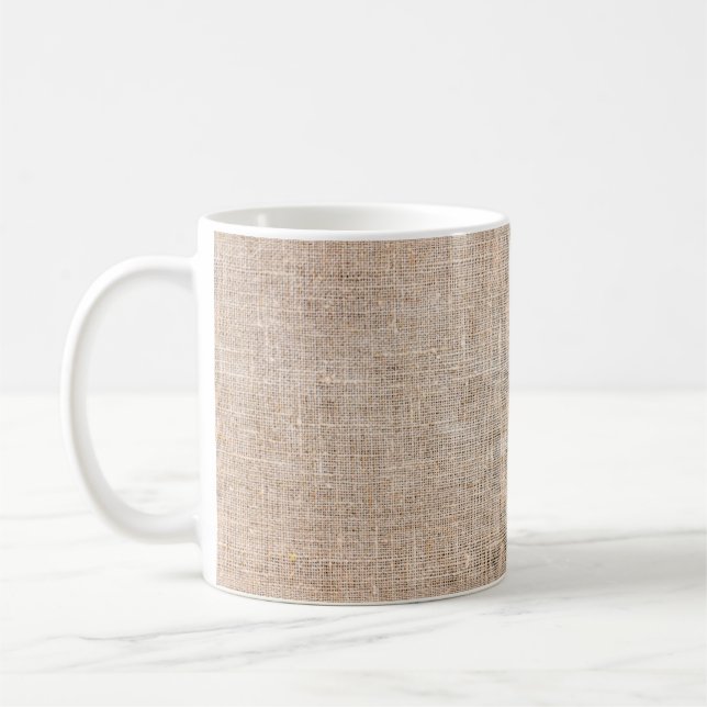 Textile jute brown fabric texture coffee mug (Left)