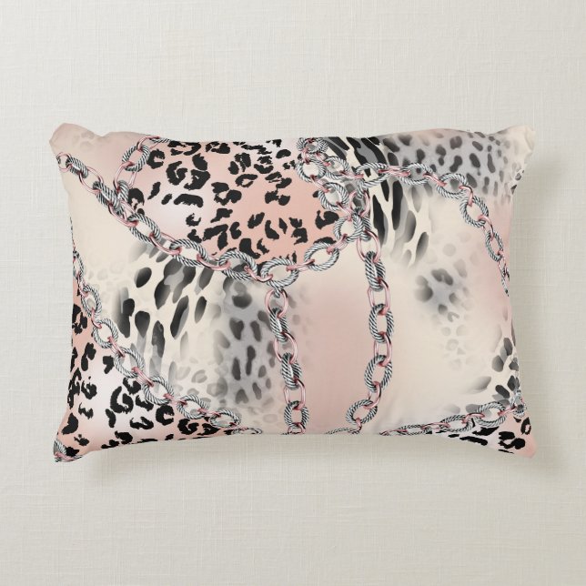 Textile Leopard: Floral Chain Pattern. Decorative Cushion (Front)