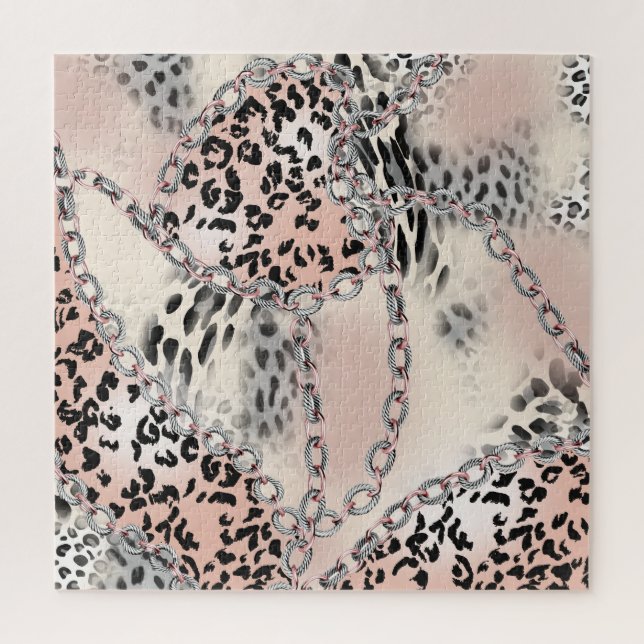 Textile Leopard: Floral Chain Pattern. Jigsaw Puzzle (Vertical)