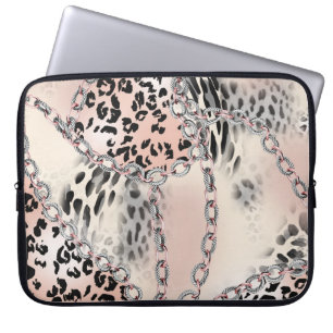 Textile Leopard: Floral Chain Pattern. Laptop Sleeve