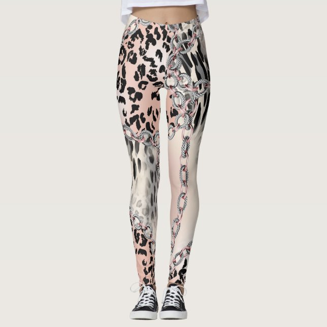 Textile Leopard: Floral Chain Pattern. Leggings (Front)