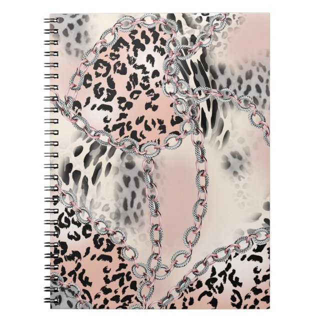Textile Leopard: Floral Chain Pattern. Notebook (Front)