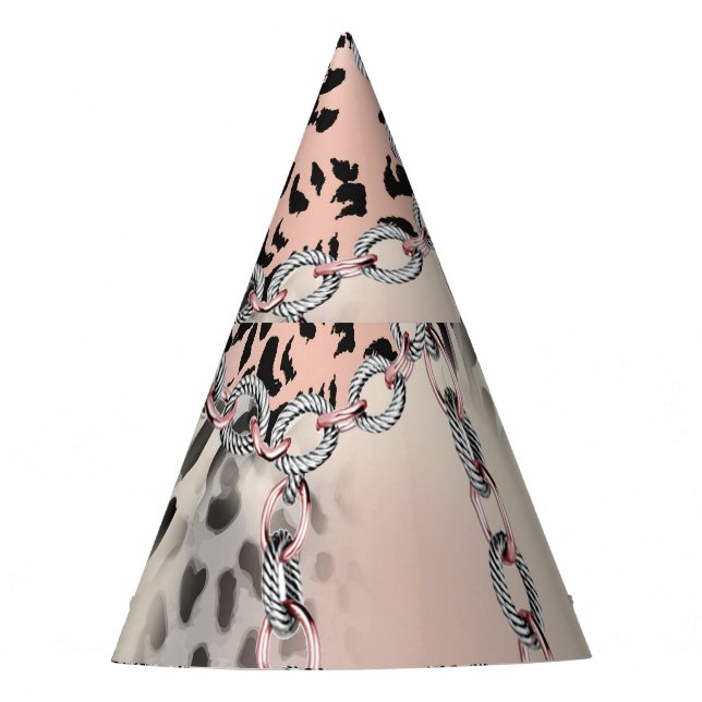 Textile Leopard: Floral Chain Pattern. Party Hat (Front)